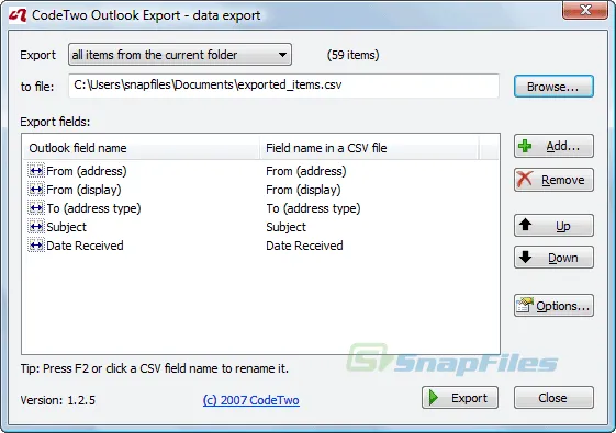 CodeTwo Outlook Export स्क्रीनशॉट 1