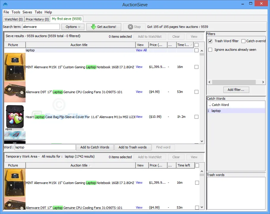 AuctionSieve स्क्रीनशॉट 1
