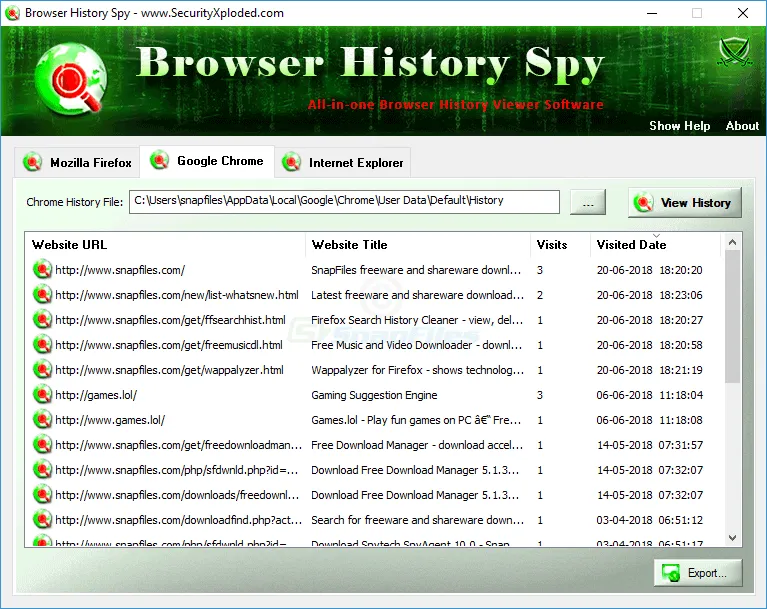 Browser History Spy स्क्रीनशॉट 1