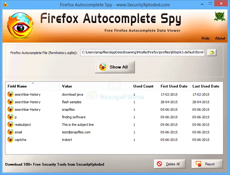 Firefox Autocomplete Spy स्क्रीनशॉट 1