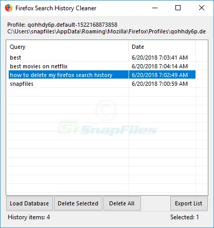 Firefox Search History Cleaner स्क्रीनशॉट 1