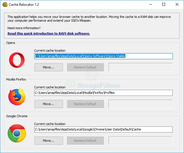 SoftPerfect Cache Relocator स्क्रीनशॉट 1