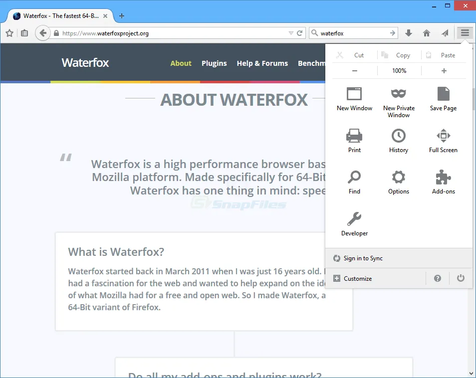 Waterfox स्क्रीनशॉट 2