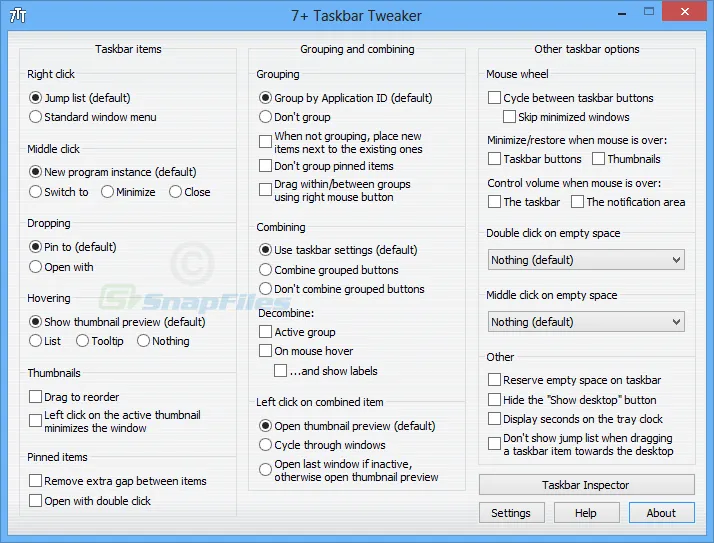 7+ Taskbar Tweaker स्क्रीनशॉट 1