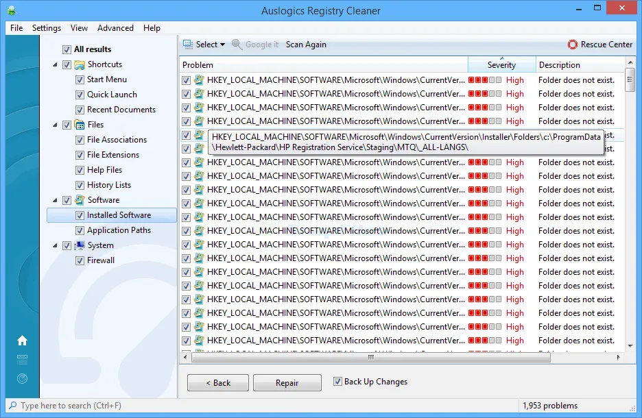 Auslogics Registry Cleaner स्क्रीनशॉट 2