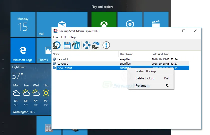 Backup Start Menu Layout स्क्रीनशॉट 1