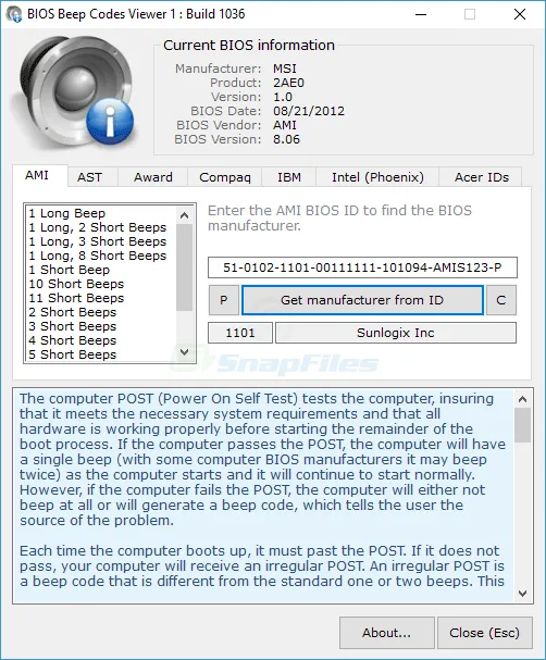 BIOS Beepcodes Viewer स्क्रीनशॉट 1
