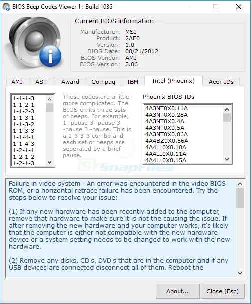 BIOS Beepcodes Viewer स्क्रीनशॉट 2