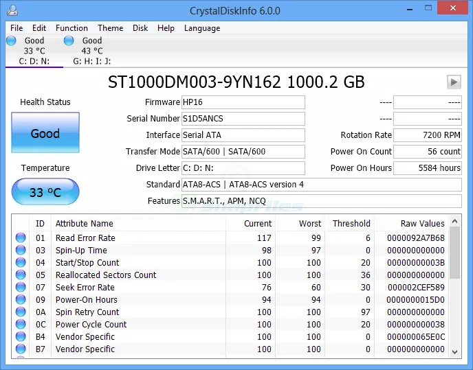 CrystalDiskInfo स्क्रीनशॉट 1