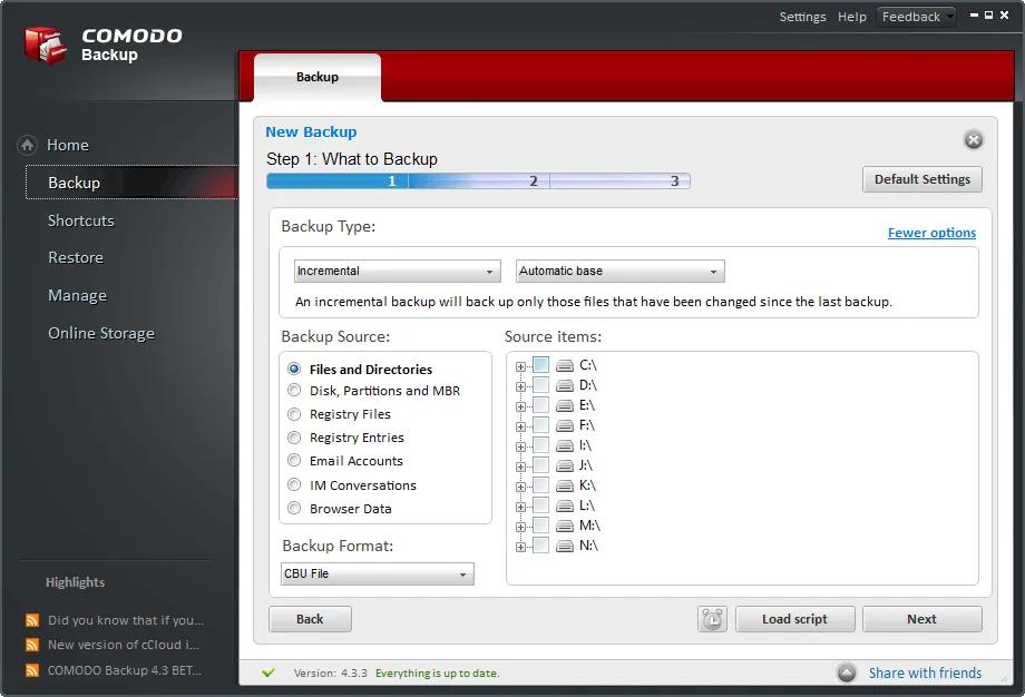 Comodo Backup स्क्रीनशॉट 2