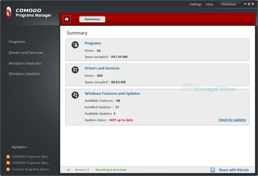 Comodo Programs Manager स्क्रीनशॉट 1