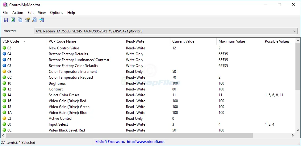 ControlMyMonitor स्क्रीनशॉट 1