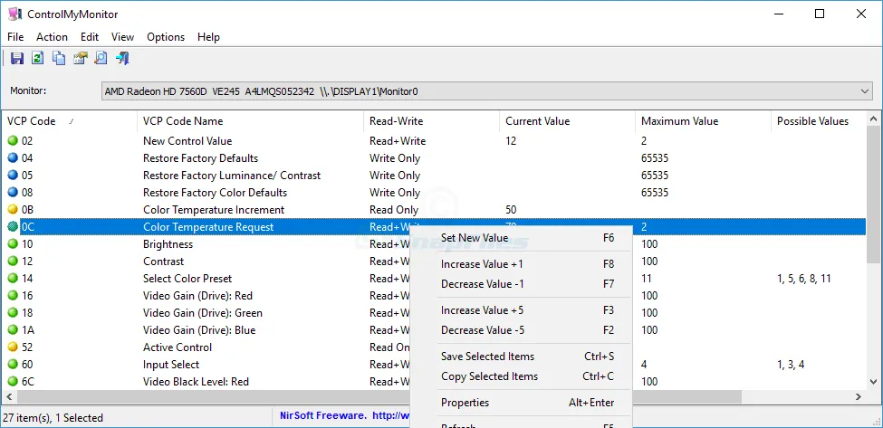 ControlMyMonitor स्क्रीनशॉट 2