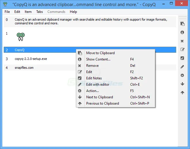 CopyQ स्क्रीनशॉट 1