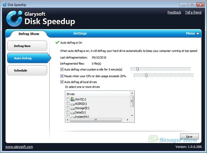Glarysoft Disk SpeedUp स्क्रीनशॉट 2
