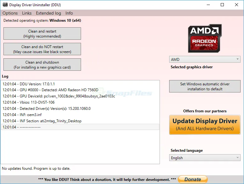 Display Driver Uninstaller स्क्रीनशॉट 1