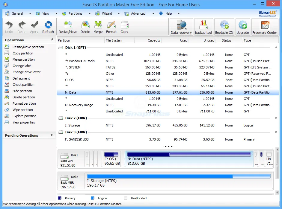 EaseUS Partition Master स्क्रीनशॉट 1