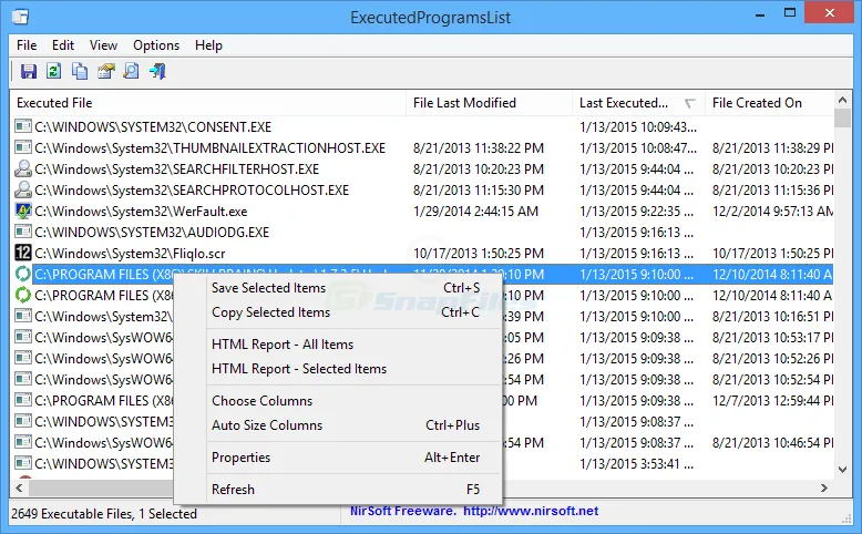 ExecutedProgramsList स्क्रीनशॉट 1
