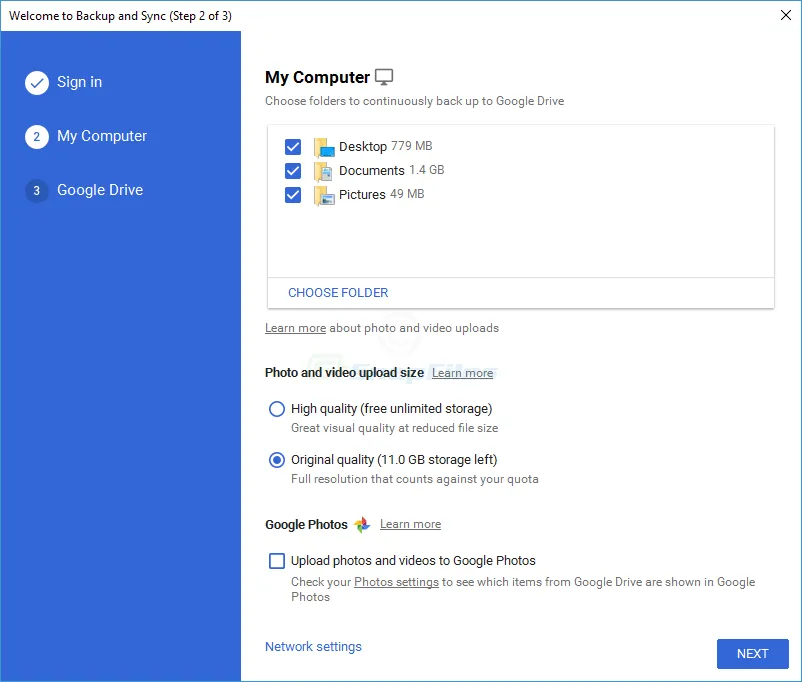 Google Backup and Sync स्क्रीनशॉट 1