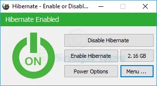 Hibernate Enable or Disable स्क्रीनशॉट 1