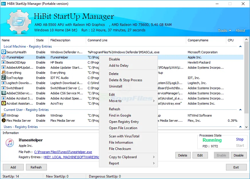 HiBit Startup Manager स्क्रीनशॉट 1