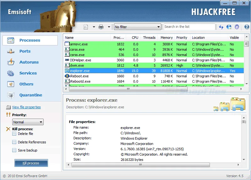 Emsisoft HiJackFree स्क्रीनशॉट 1