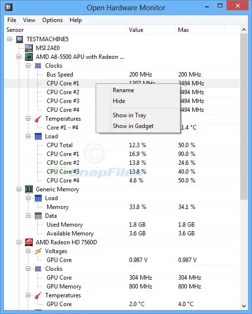 Open Hardware Monitor स्क्रीनशॉट 1