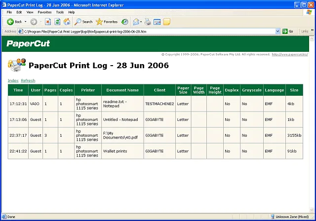 PaperCut Print Logger स्क्रीनशॉट 1