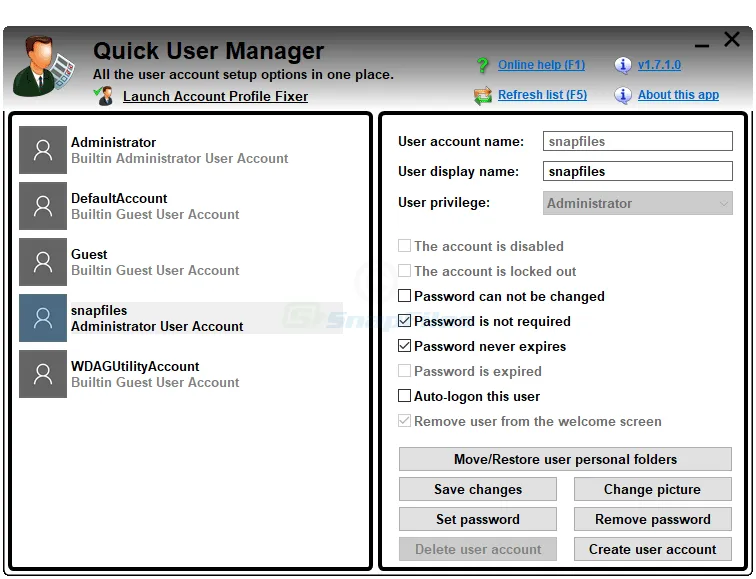 Quick User Manager स्क्रीनशॉट 1