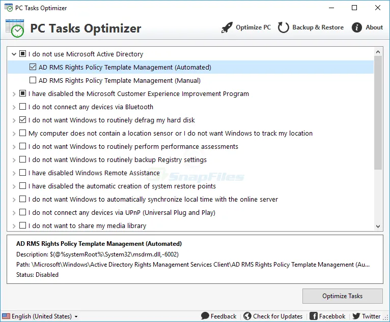 PC Tasks Optimizer स्क्रीनशॉट 1