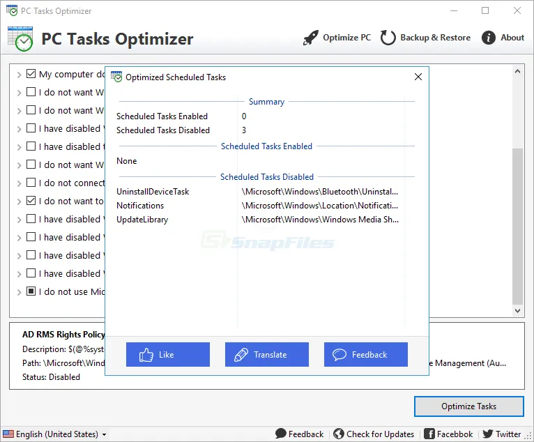 PC Tasks Optimizer स्क्रीनशॉट 2