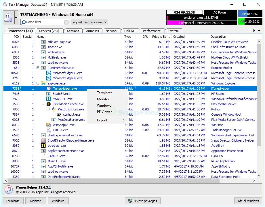 MiTeC Task Manager DeLuxe स्क्रीनशॉट 1