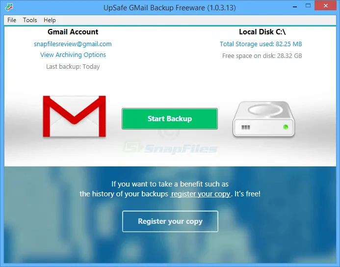 UpSafe Gmail Backup स्क्रीनशॉट 1
