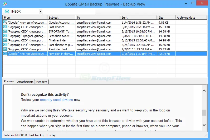 UpSafe Gmail Backup स्क्रीनशॉट 2