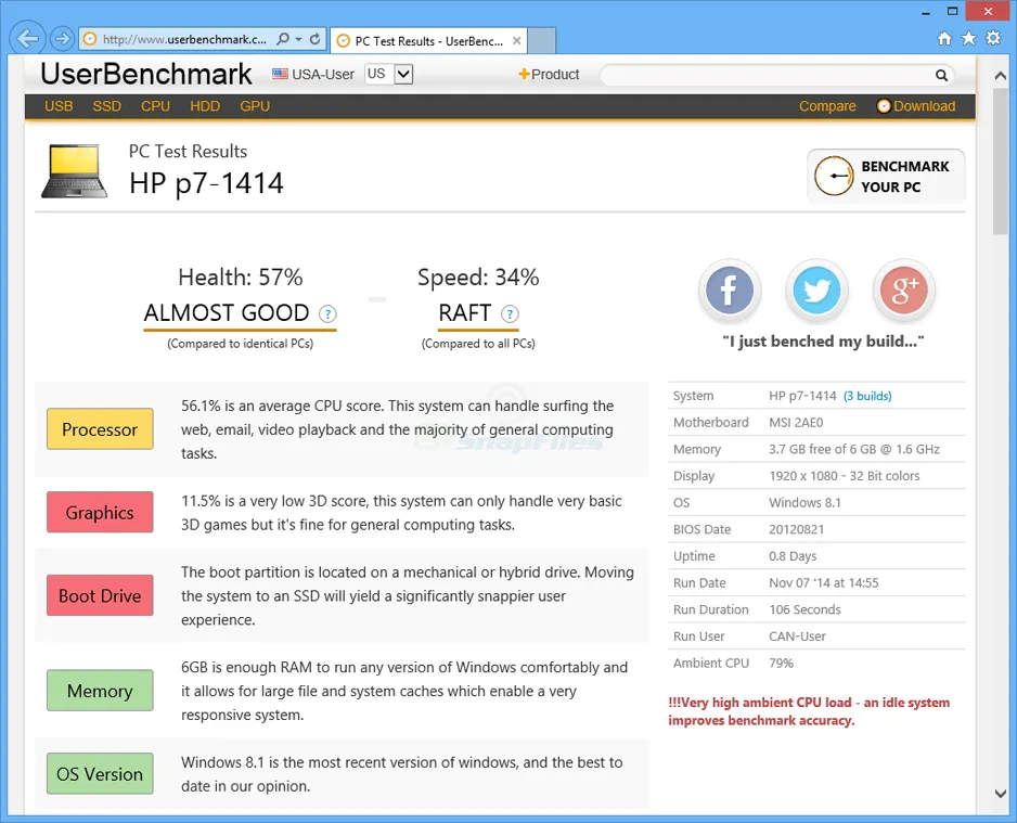 UserBenchmark स्क्रीनशॉट 1