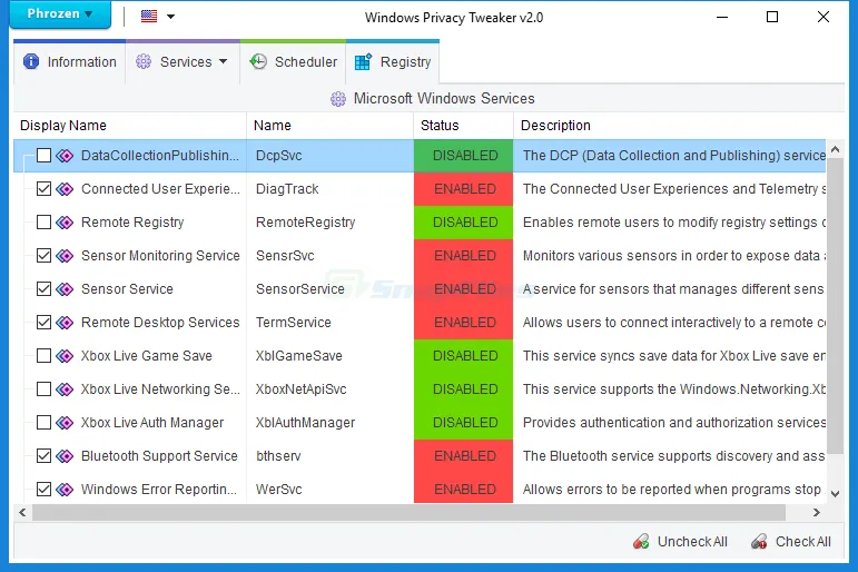 Windows Privacy Tweaker स्क्रीनशॉट 1