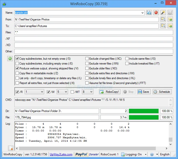 WinRoboCopy स्क्रीनशॉट 1