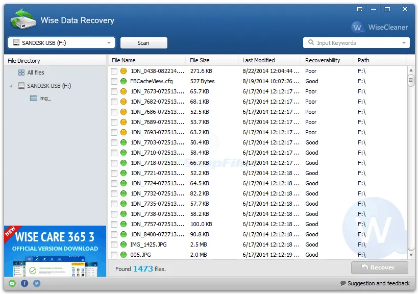 Wise Data Recovery स्क्रीनशॉट 1